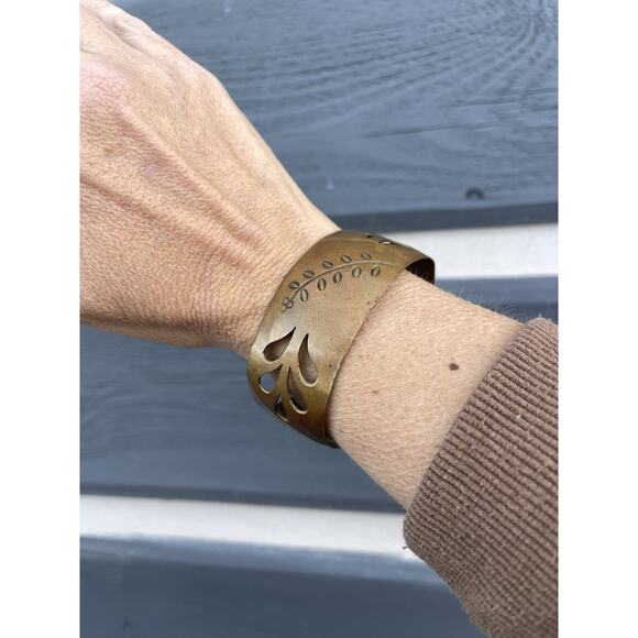 Vintage Copper Cutout Leaf Cuff Bracelet 1950s Mid Century Modern MCM Southwest - Picture 5 of 8